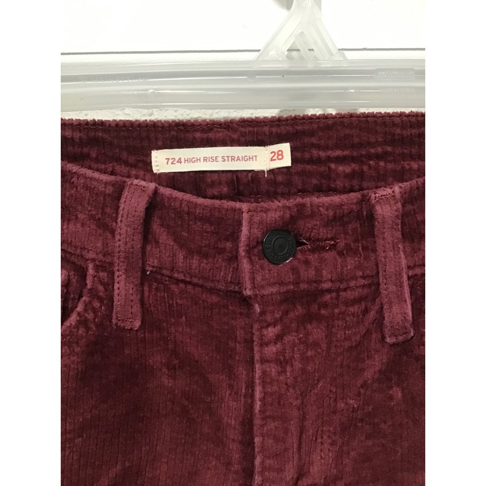 Levi's 724 High Rise Slim Straight Corduroy Pants Burgundy Womens 28 Indie Retro - Picture 2 of 6